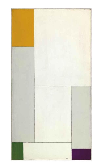 Composition émanante de l’équation y= ax2+bx+18 avec accord de l’orangé vert violet (1930) – Georges Vantongerloo Tablo