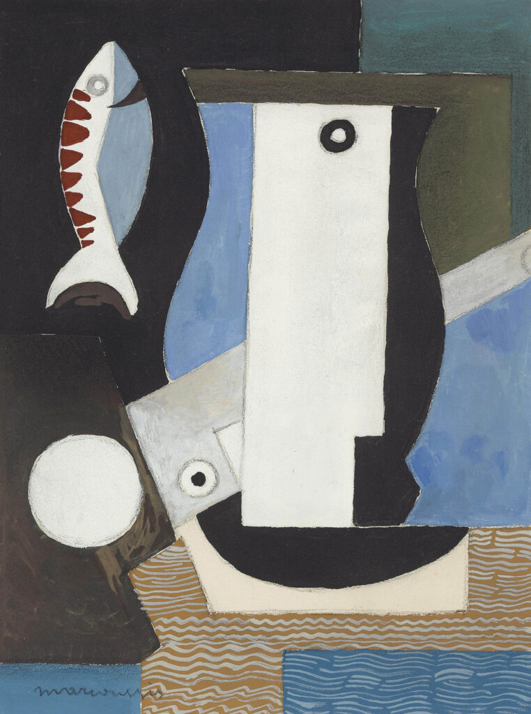 Composition cubiste au portrait, poisson et clair de lune (1926) - Louis Marcoussis Tablo