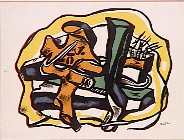 Composition on yellow background (green Logs) (1954) - Fernand Léger Tablo