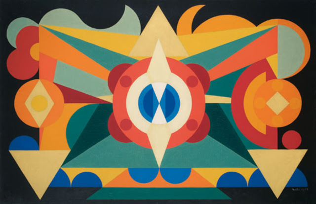 Composition sur le Mots, Poires, Pommes, Pêches (1942) - Auguste Herbin Tablo