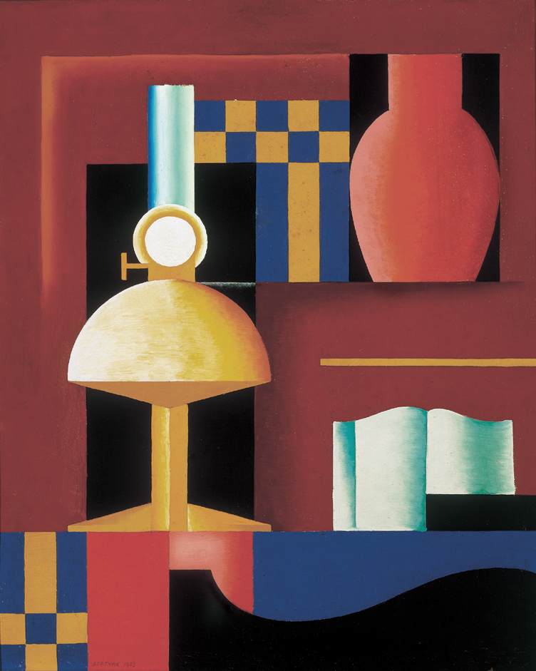 Composition with Paraffine Lamp, Vase and Book – Sándor Bortnyik Tablo