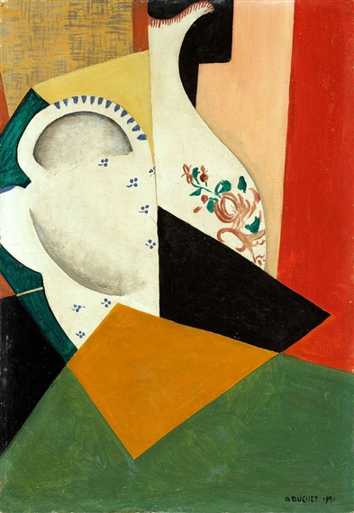 Composition with a Vase from Vieux Strasbourg (1921) - Gustave Buchet Tablo