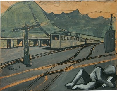 Composition with train and figure – Mario Sironi Tablo