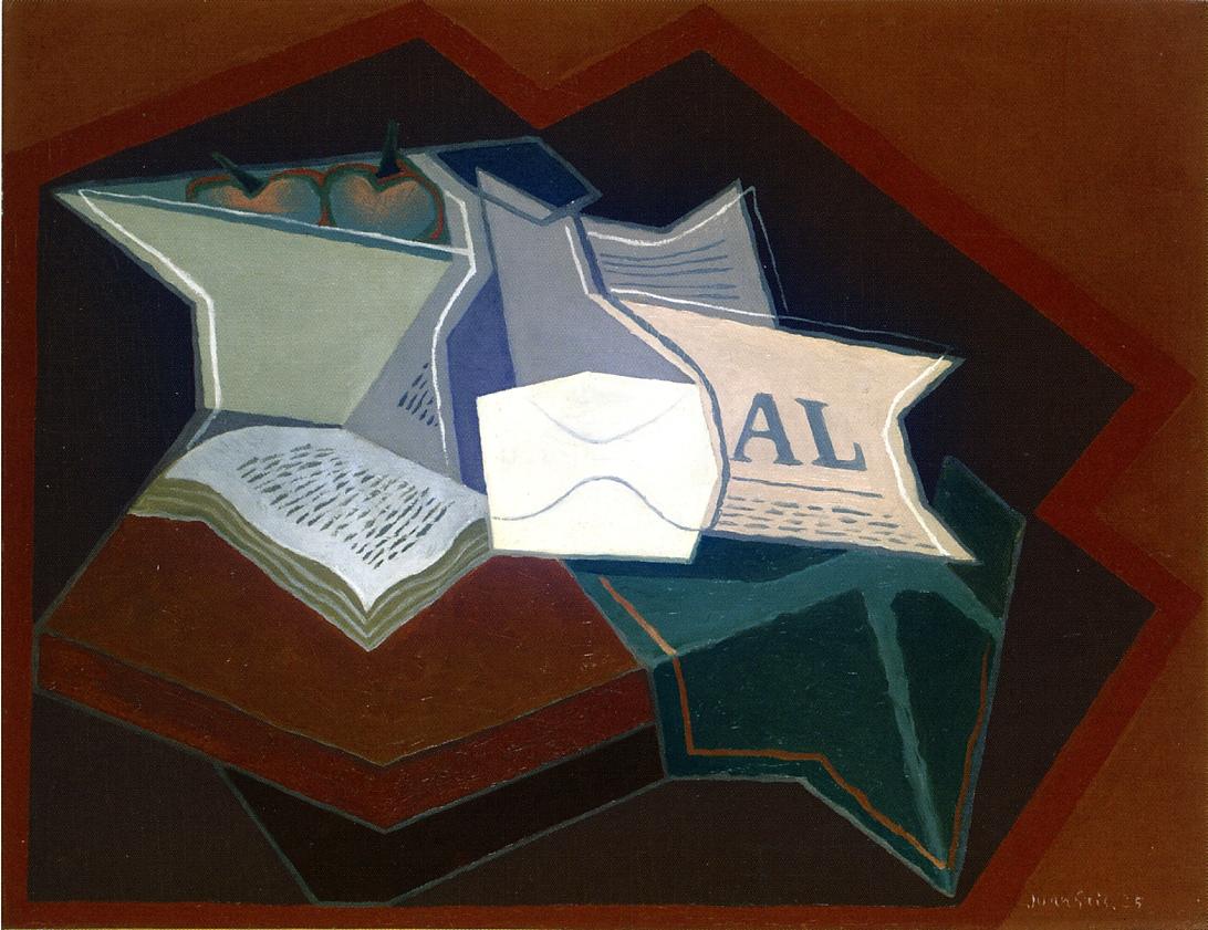 Compotier, Carafe and Open Book - Juan Gris Tablo