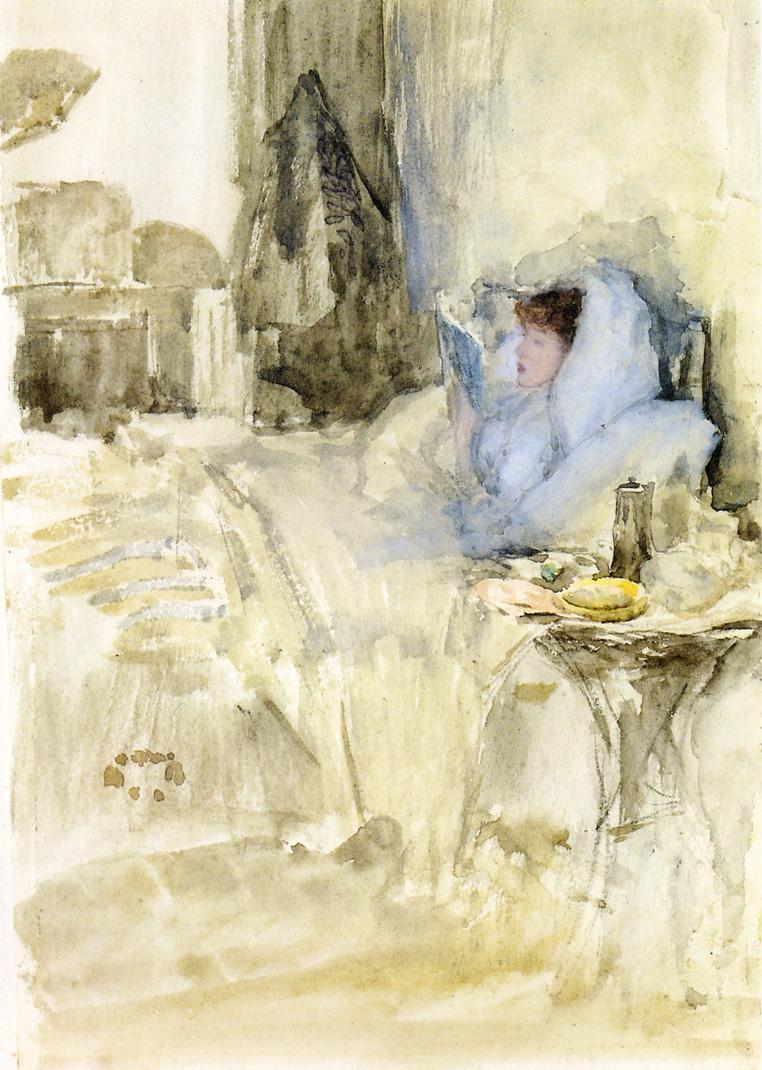 Convalescent (aka Petit Dejeuner; note in opal) (1883) - James McNeill Whistler Tablo
