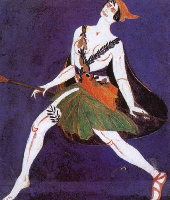 Costume Design for the play Famira Kifared by Innokentiy Annenski. Maenad. (1916) - Aleksandra Ekster Tablo