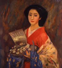 Court Lady with Treasure Ship (takarabune) – Fujishima Takeji Tablo