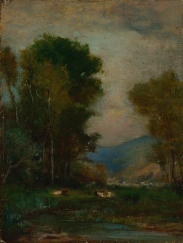 Cows by a Stream - George Inness Tablo