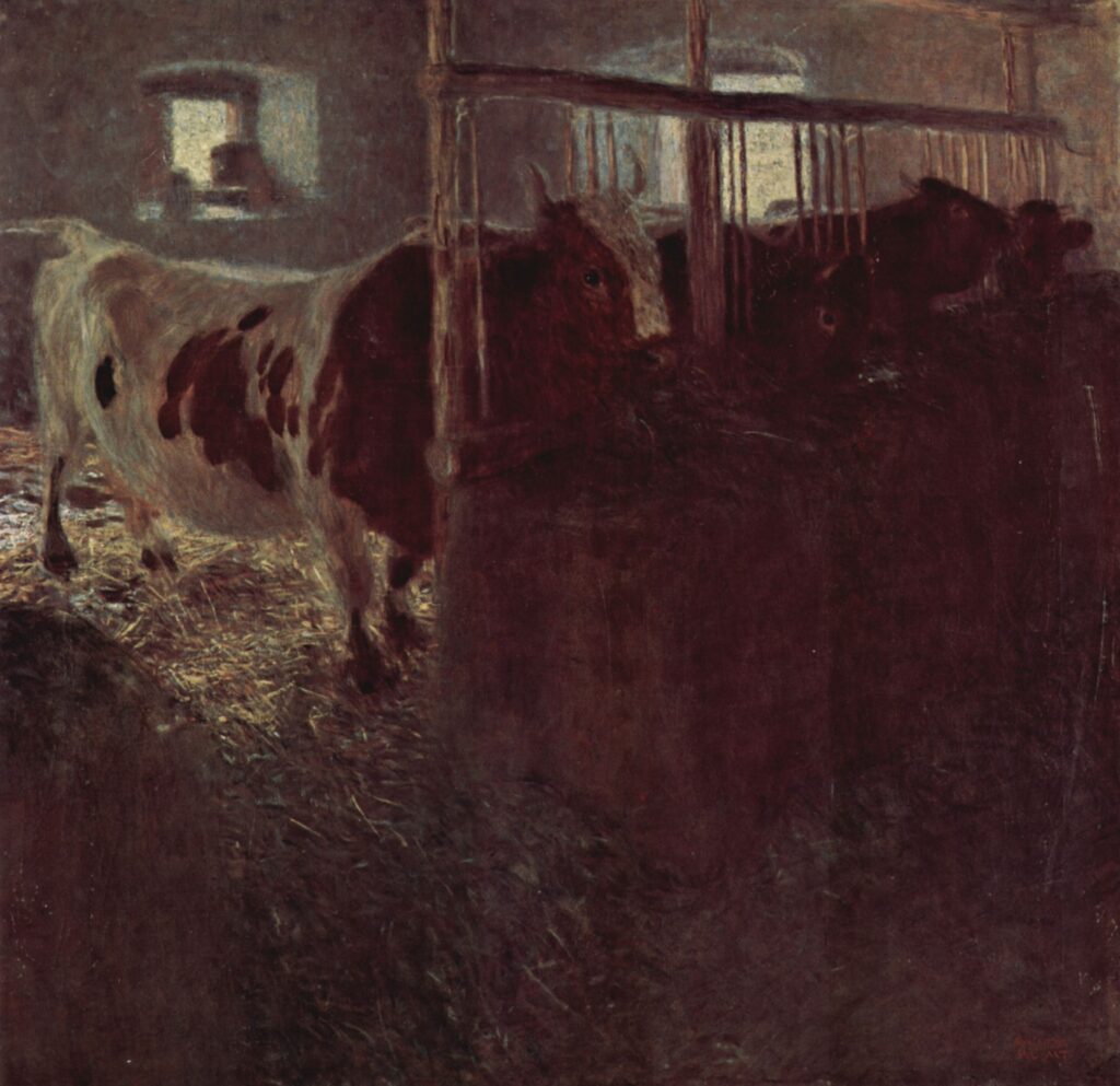 Cows in the barn (1900) - Gustav Klimt Tablo