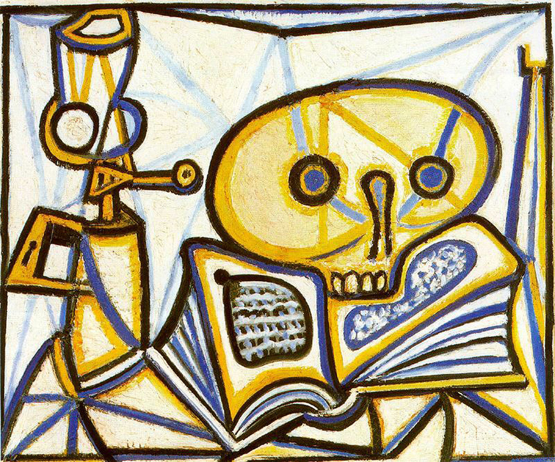 Crane, book and oil lamp (1946) - Pablo Picasso Tablo