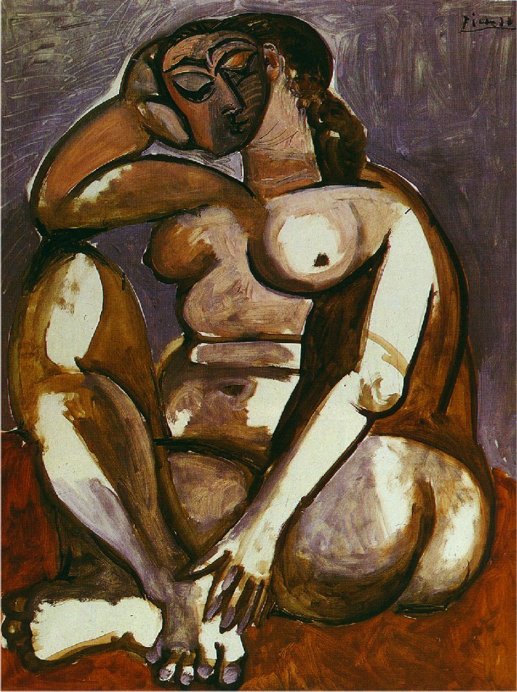 Crouching female nude (1956) - Pablo Picasso Tablo