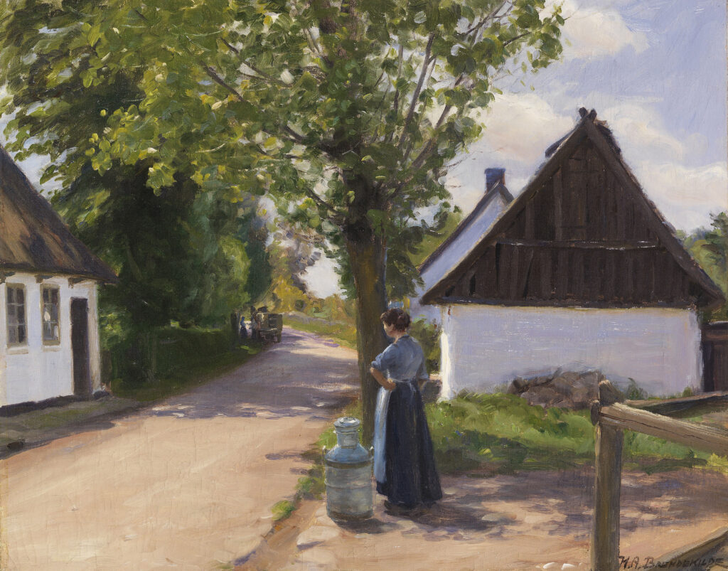 Dänische Dorfstraße Mit Bäuerin Und Milchmann (1880) - Hans Andersen Brendekilde Tablo