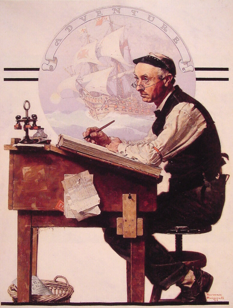 Daydreaming Bookeeper (Adventure) (1924) - Norman Rockwell Tablo