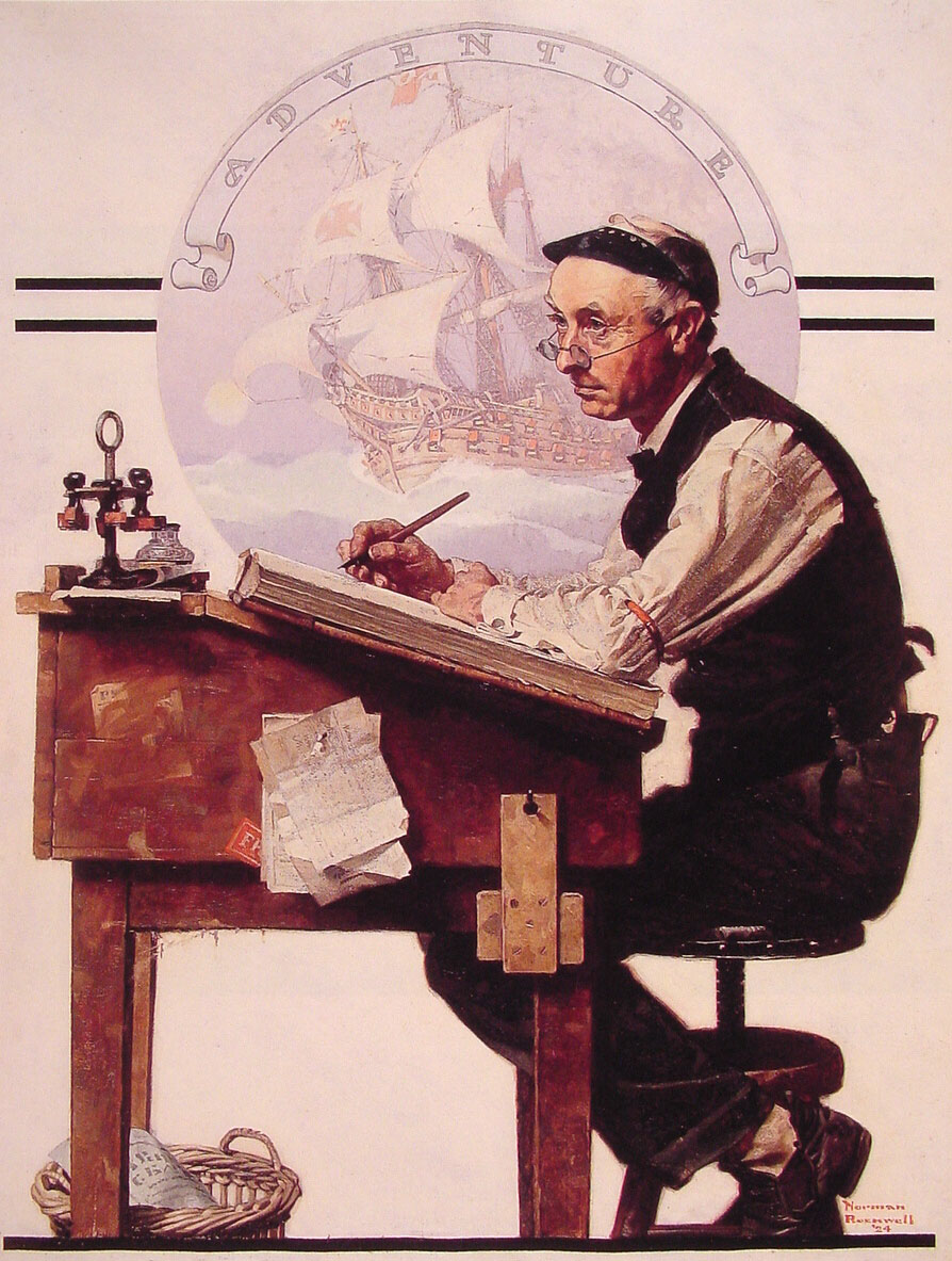 Daydreaming Bookeeper (Adventure) (1924) - Norman Rockwell Tablo