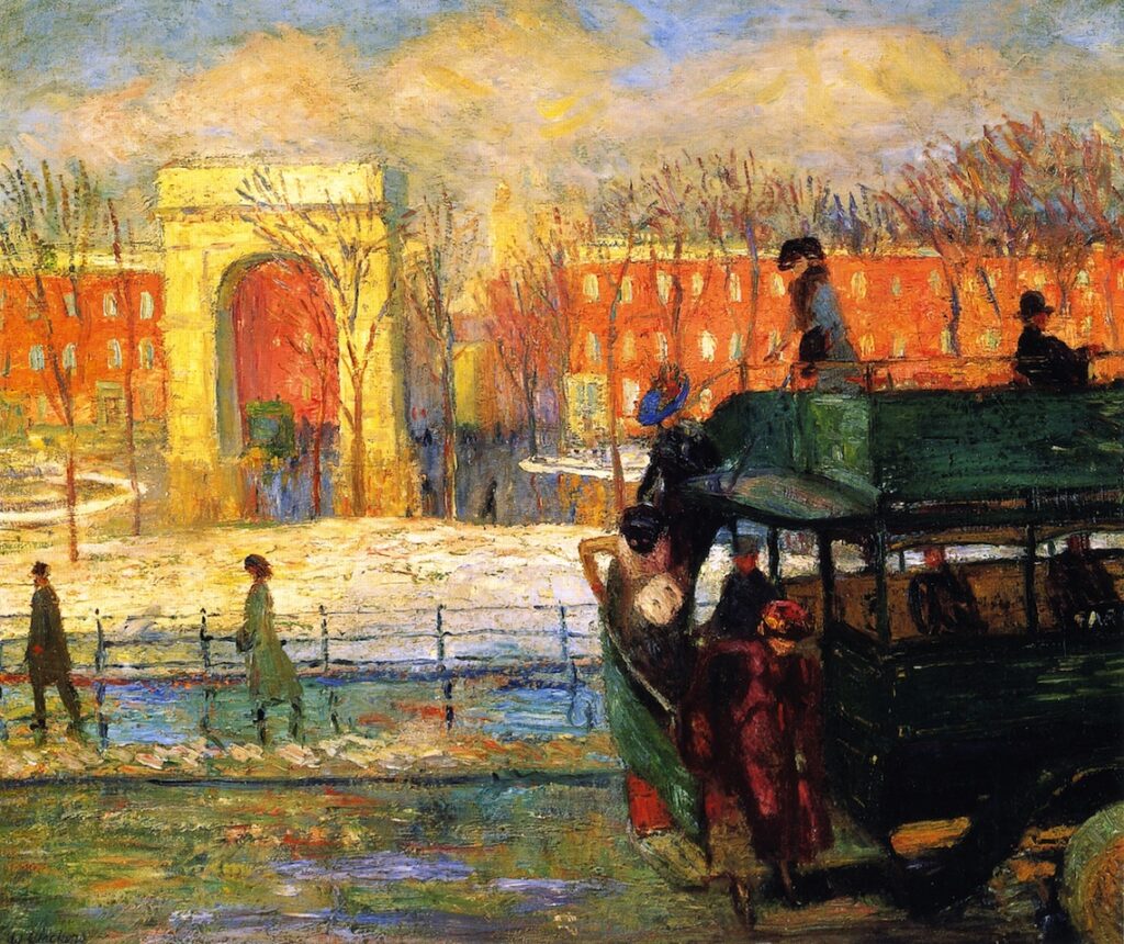 Descending from the Bus (1910) - William James Glackens Tablo