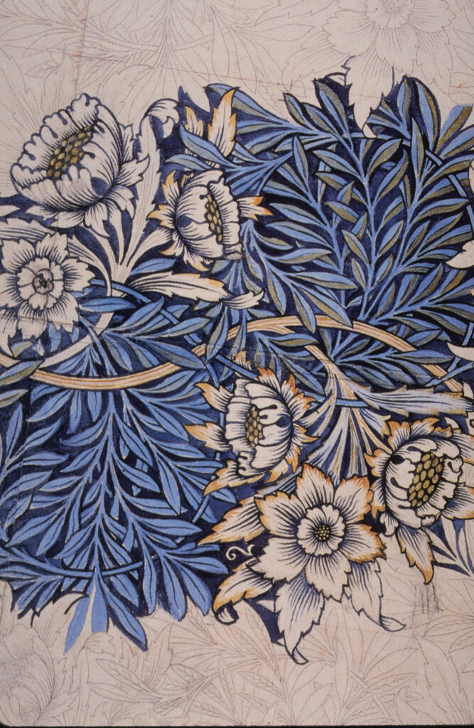 Design for Tulip and Willow indigo discharge wood block printed fabric (1873) - William Morris Tablo