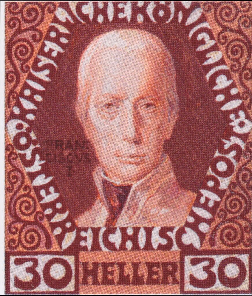 Design for the anniversary stamp with Austrian Emperor Francis I (1908) - Koloman Moser Tablo