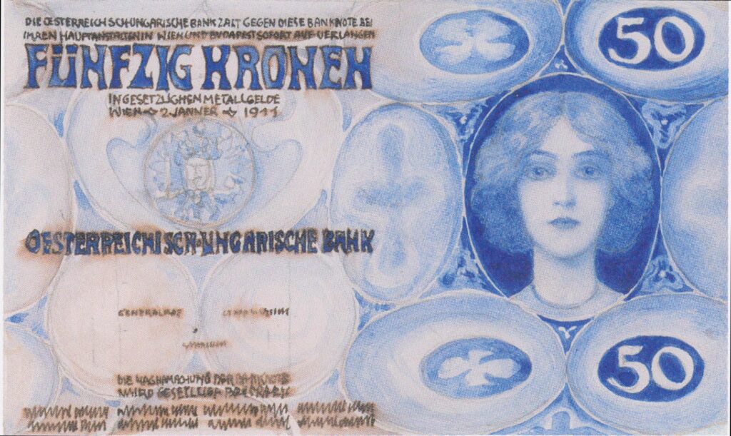 Design for the bill of 50 crowns (1911) - Koloman Moser Tablo