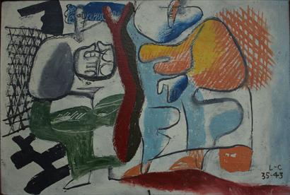Deux femmes debout (au tronc d'arbre) (1943) - Le Corbusier Tablo