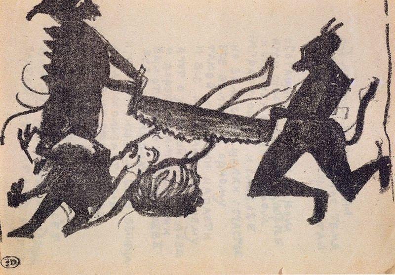 Devils Sawing a Sinner (1914) - Kazimir Malevich Tablo