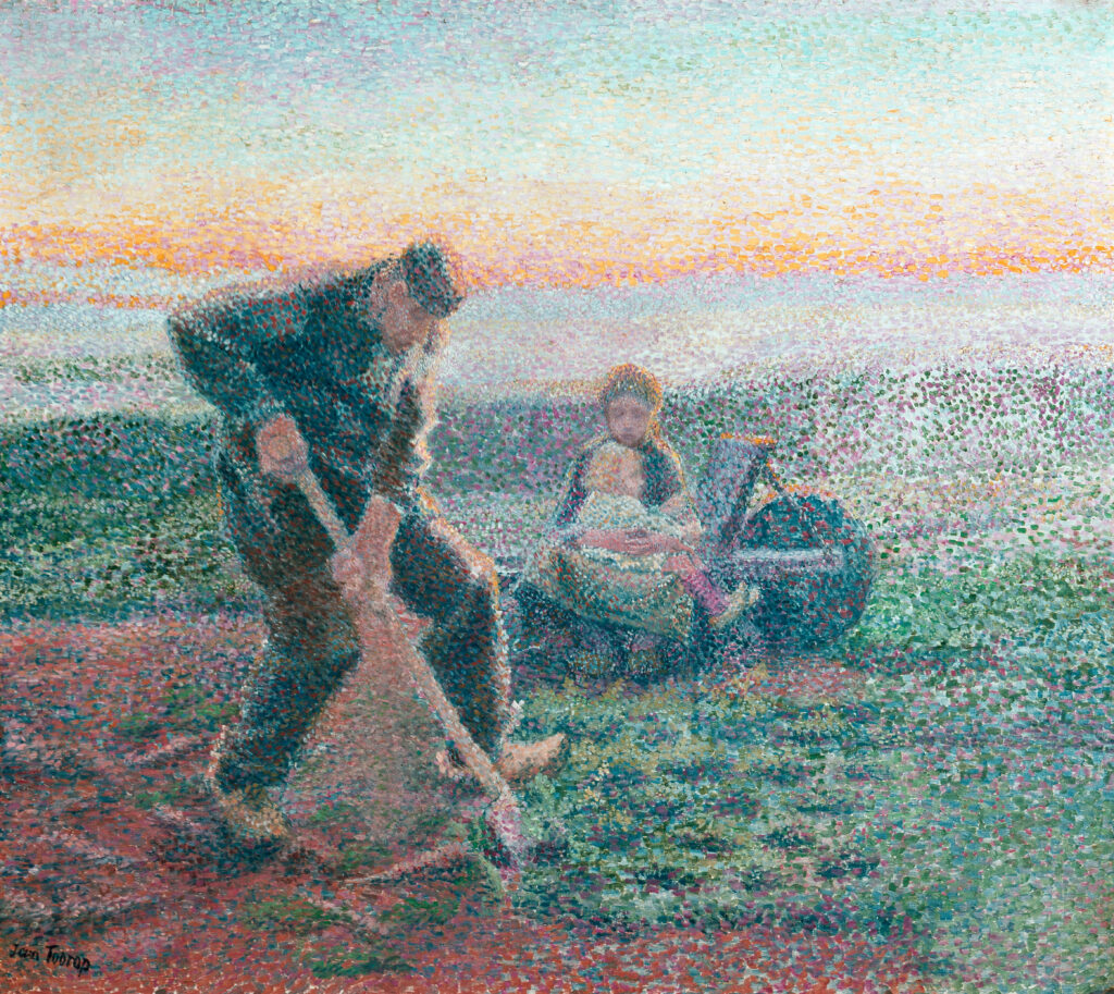 Digging Farmer with Wife and Child on a Wheelbarrow (1888) - Jan Toorop Tablo