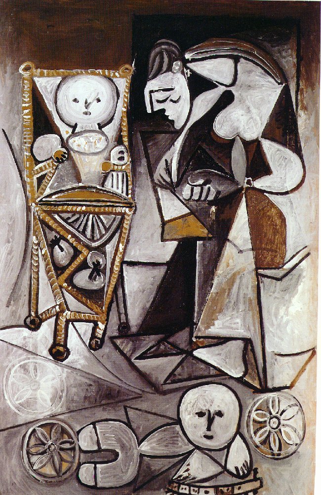 Drawing woman surrounded by her children (1950) - Pablo Picasso Tablo
