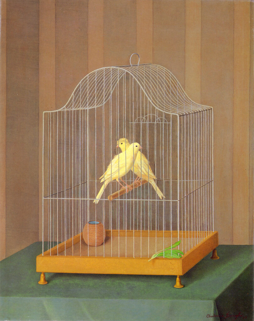 Due canarini in gabia - Antonio Donghi Tablo