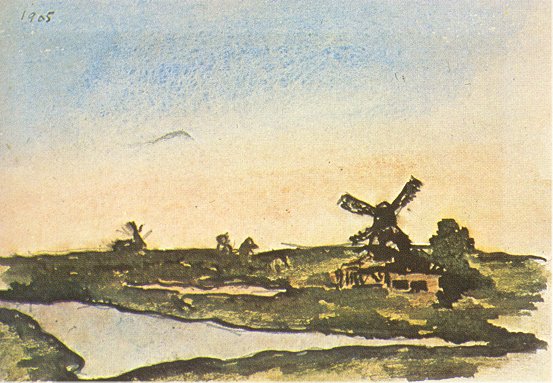 Dutch landscape with windmills (1905) - Pablo Picasso Tablo