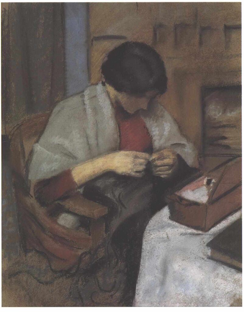 Elisabeth Gerhard sewing (1909) - August Macke Tablo