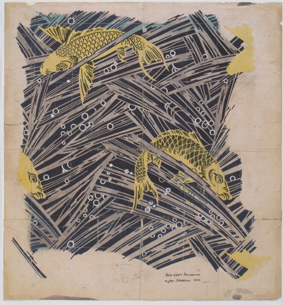 Fabric design with trout dance for Backhausen (1899) - Koloman Moser Tablo
