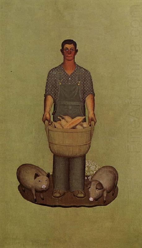Farmer with Pigs and Corn (1932) - Grant Wood Tablo