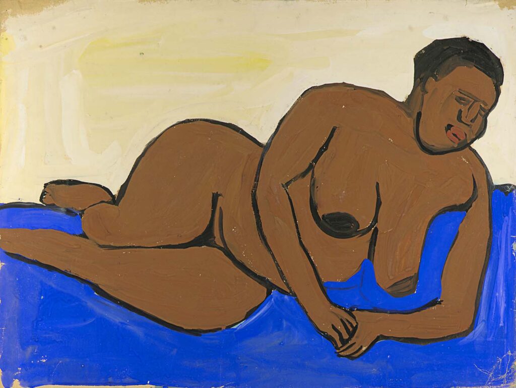 Female Nude Reclining on Blue Ground (1940) - William H. Johnson Tablo