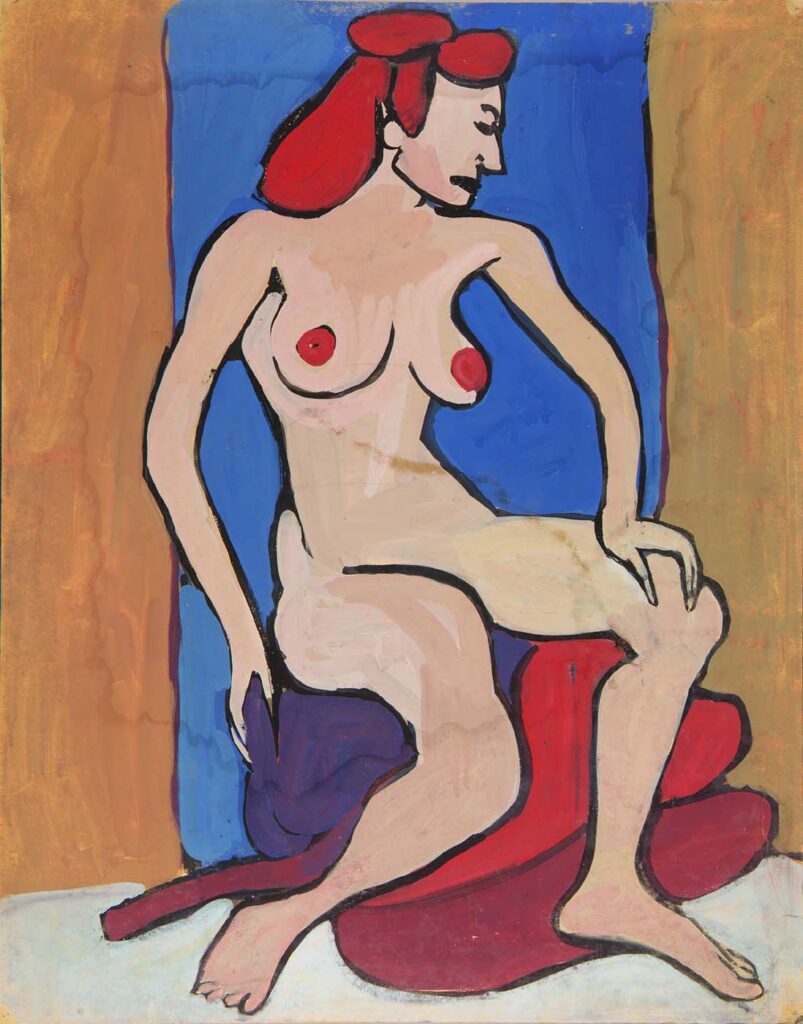 Female Nude with Red Hair Seated on Pillows (1940) - William H. Johnson Tablo