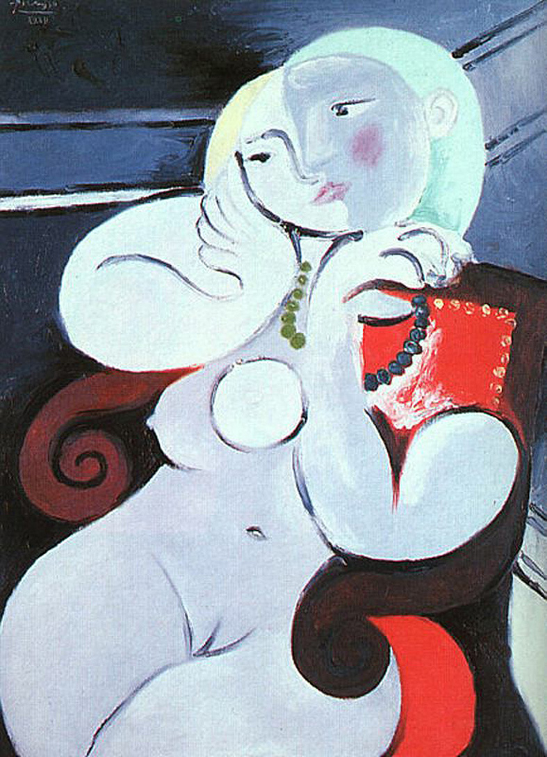 Female nude sitting in red armchair (1932) - Pablo Picasso Tablo