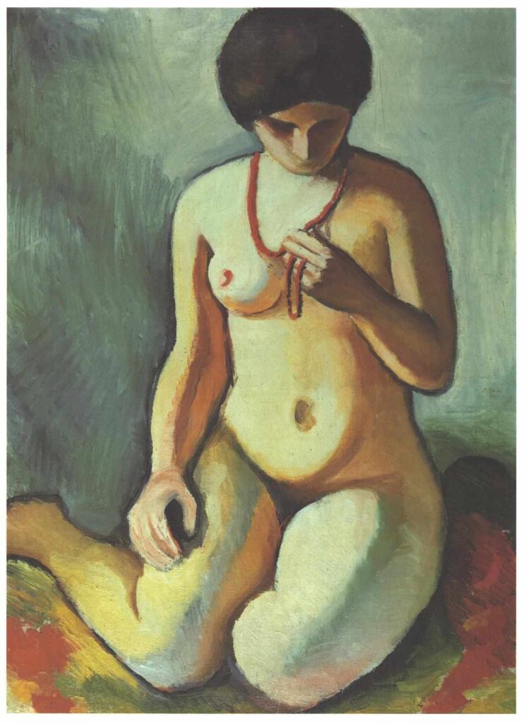 Female nude with corall necklace (1910) - August Macke Tablo