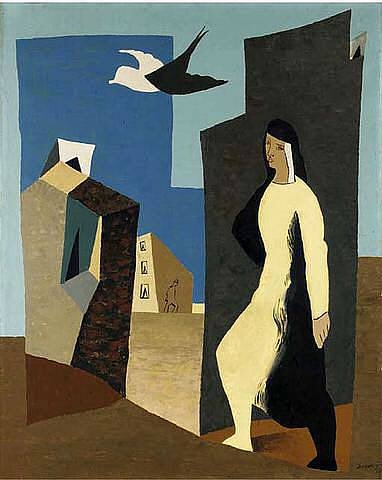 Femme et oiseau (1927) - Léopold Survage Tablo