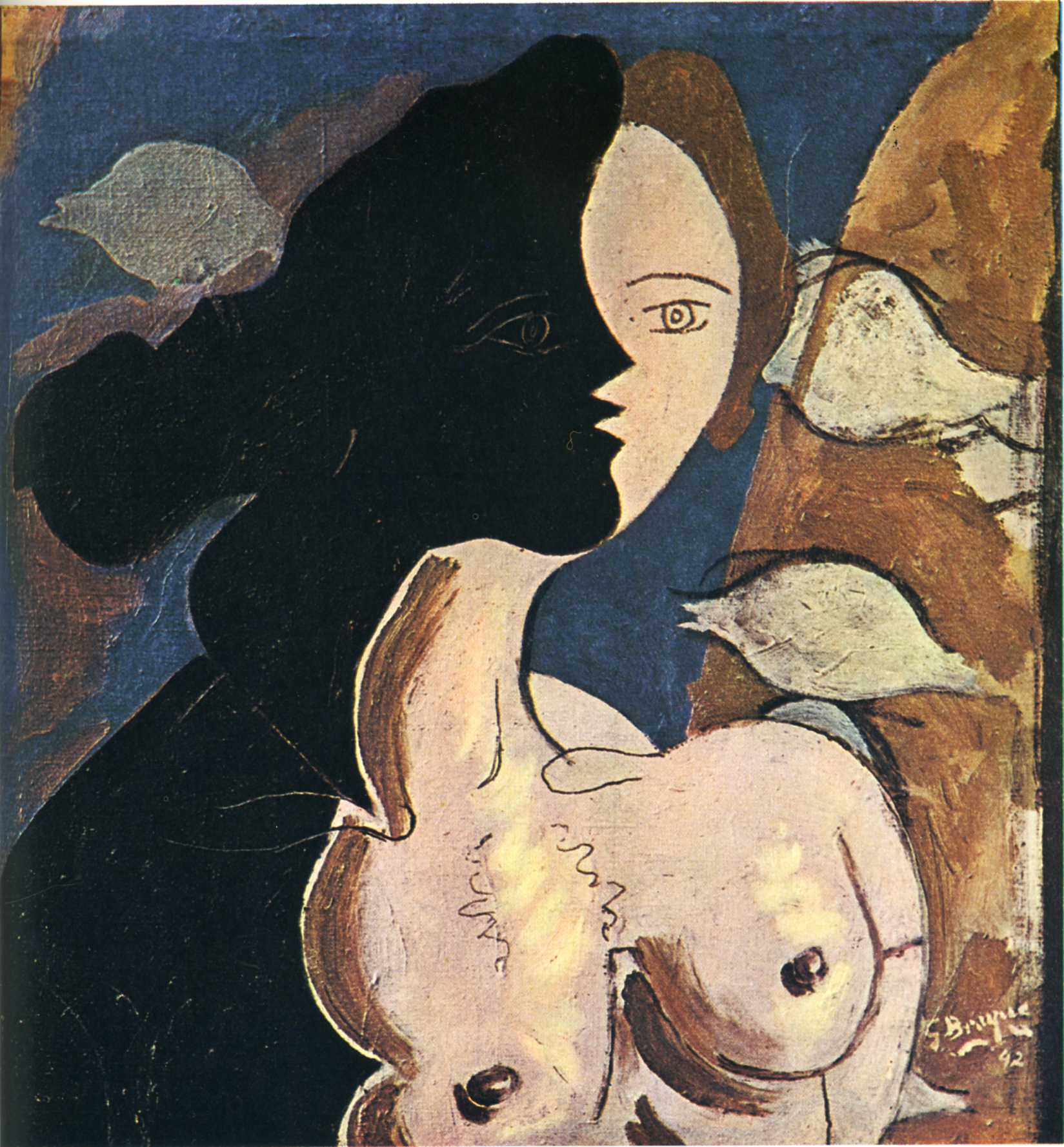 Figure double with marine background (1942) - Georges Braque Tablo