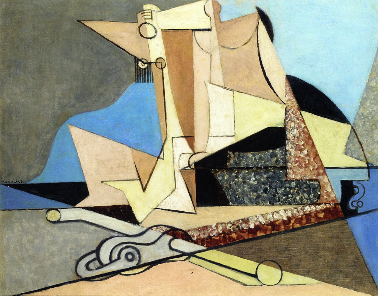 Figures and Marine Anchor (1930) - Louis Marcoussis Tablo