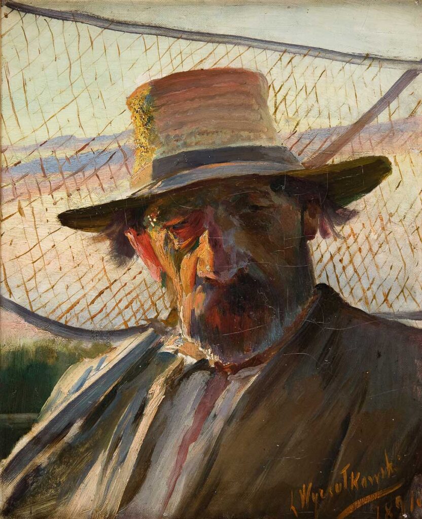Fisherman with Network (1891) - Leon Wyczółkowski Tablo