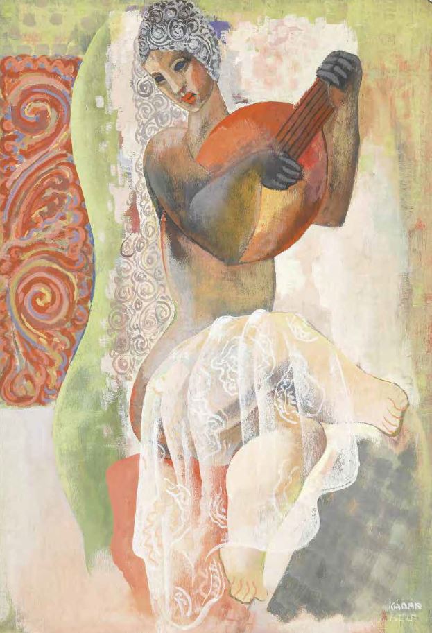 Fital Lány Mandolinnal (1920) - Béla Kádár Tablo