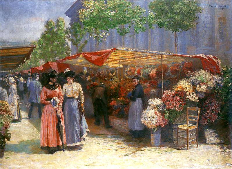 Flower Market in Front of the Madeleine Church in Paris (1890) - Józef Pankiewicz Tablo