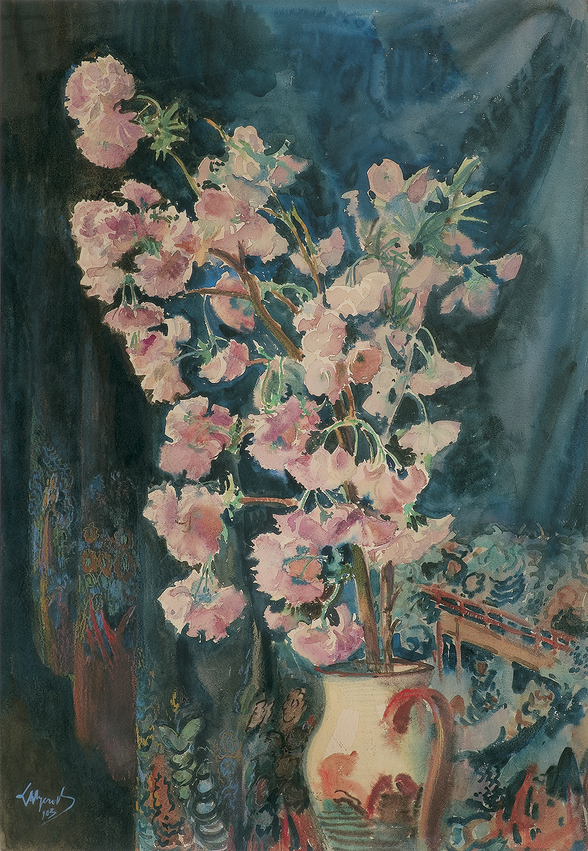 Flowers In A Jug On A Background Of Tailored Fabric (1903) - Leon Wyczółkowski Tablo