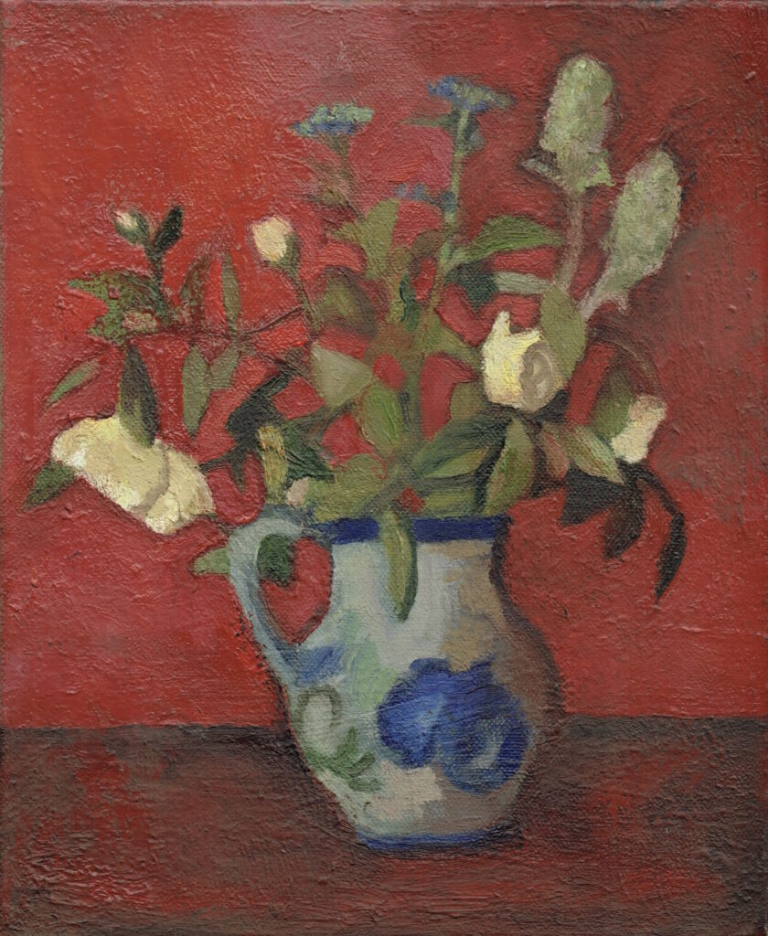 Flowers with Red Background - William Balthazar Rose Tablo