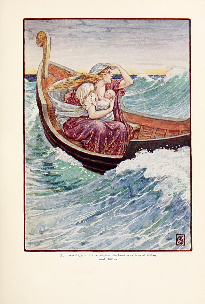 For two days and two nights the boat was and hither and thither – Walter Crane Tablo