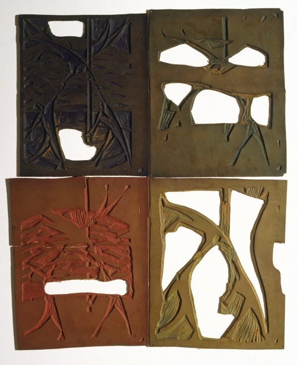 Four Linoblocks for 'The Acrobats' - Dorrit Black Tablo