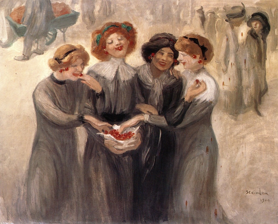 Four Women with a Basket of Cherries – Théophile Steinlen Tablo