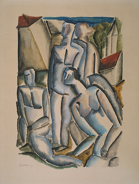 Four people in a village (1921) - Ossip Zadkine Tablo