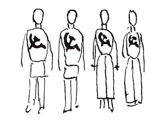 Four pieces with a the hammer and sickle - Kazimir Malevich Tablo