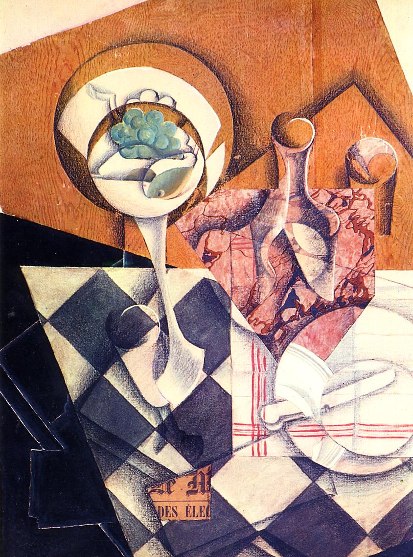 Fruit Bowl with Bottle (1914) - Juan Gris Tablo