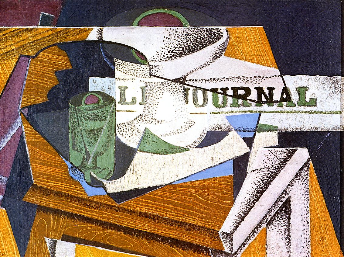 Fruit Bowl, Book and Newspaper - Juan Gris Tablo